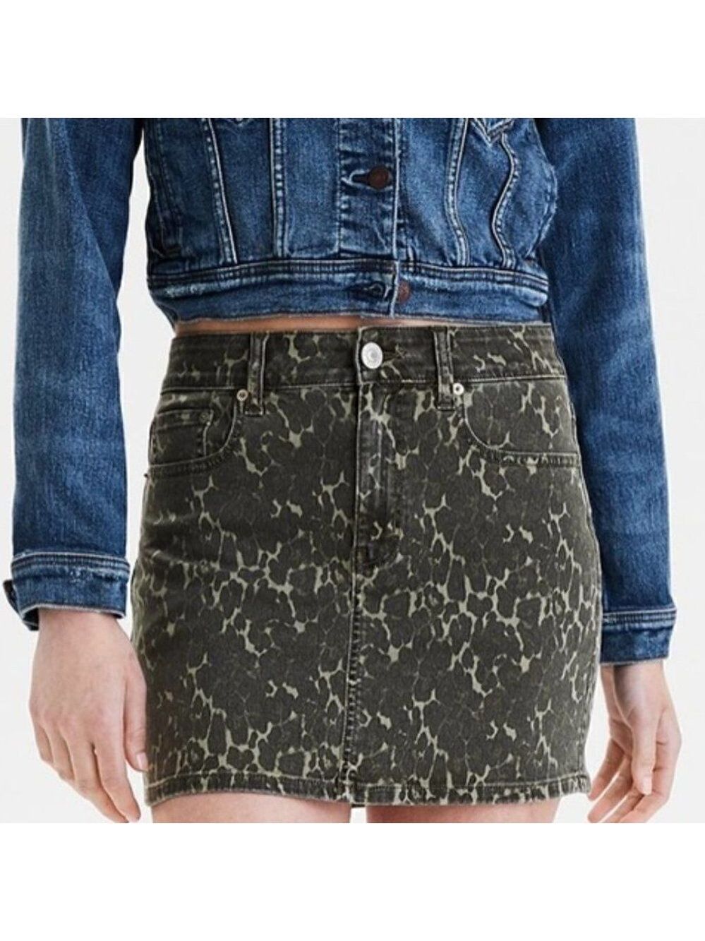 Nwt American Eagle | Hi-Rise Denim Mini in Green Leopard